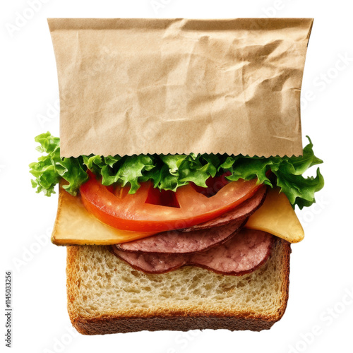 Flat sandwich wrapper mock-up, versatile design, transparent background, ideal for branding, packaging presentations, and marketing materials photo