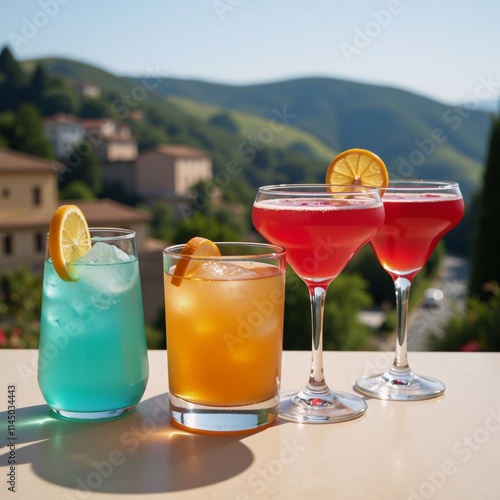 Cocktails in glassware set against an Italian backdrop photo