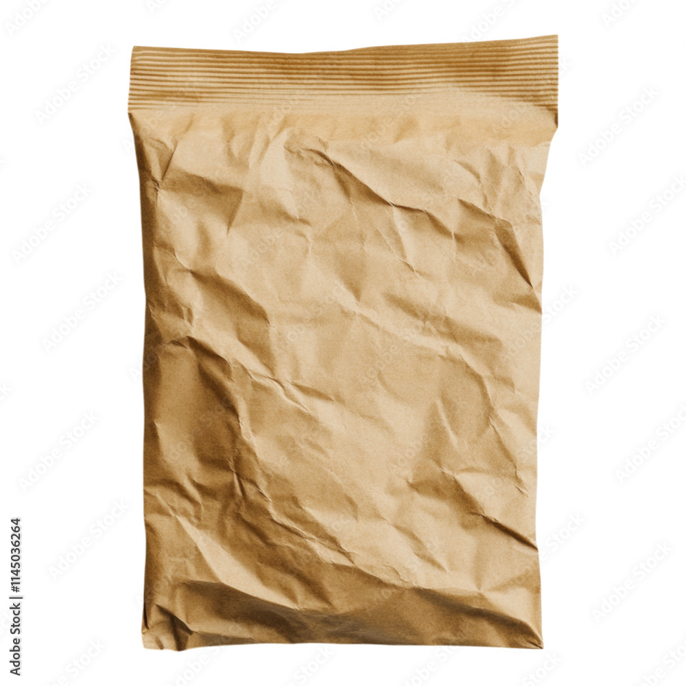 Obraz premium Minimalist snack bag design featuring crinkled texture, transparent background for versatile use, ideal for branding and packaging presentations