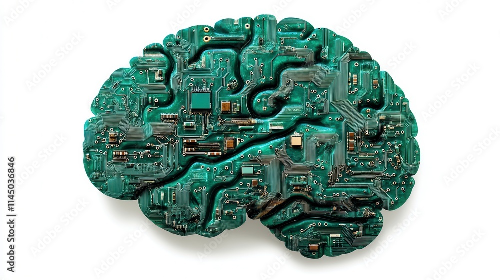 Digital Brain Concept Featuring Circuit Board Patterns and Technology Elements Illustrating Artificial Intelligence and Modern Computing Advancements Digital Brain Concept Featuring Circuit Board Patterns and Technology Elements Illustrating Artificial Intelligence and Modern Computing Advancements