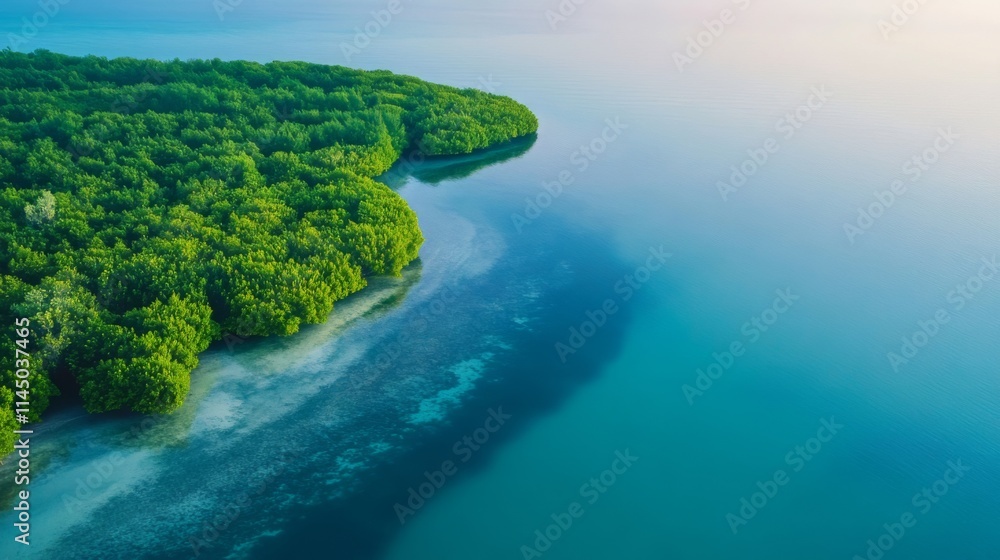 Stunning Mangrove Forest Meets Turquoise Ocean: Breathtaking Aerial View Stunning Mangrove Forest Meets Turquoise Ocean: Breathtaking Aerial View