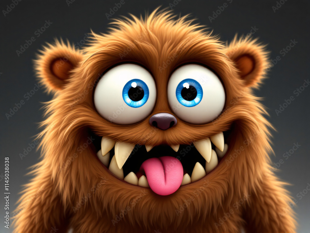 A funny furry brown monster with tongue out A funny furry brown monster with tongue out