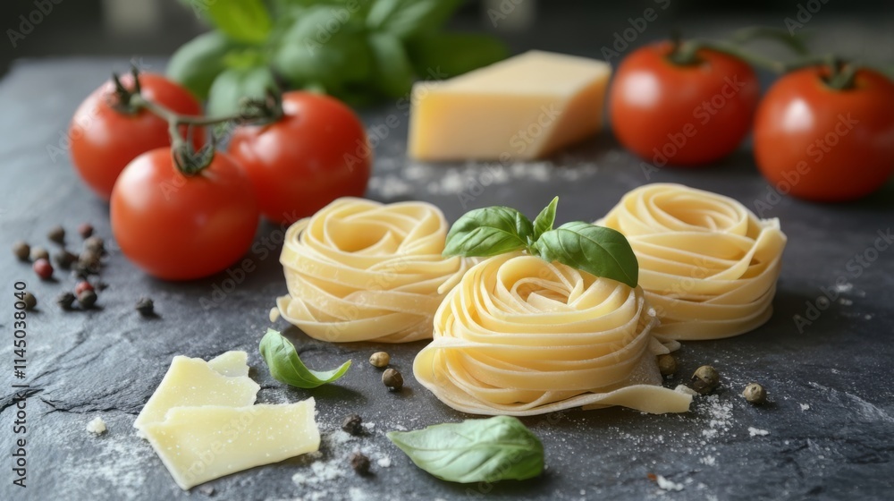 Culinary Delight: Fresh Pasta, Tomatoes, and Basil Culinary Delight: Fresh Pasta, Tomatoes, and Basil