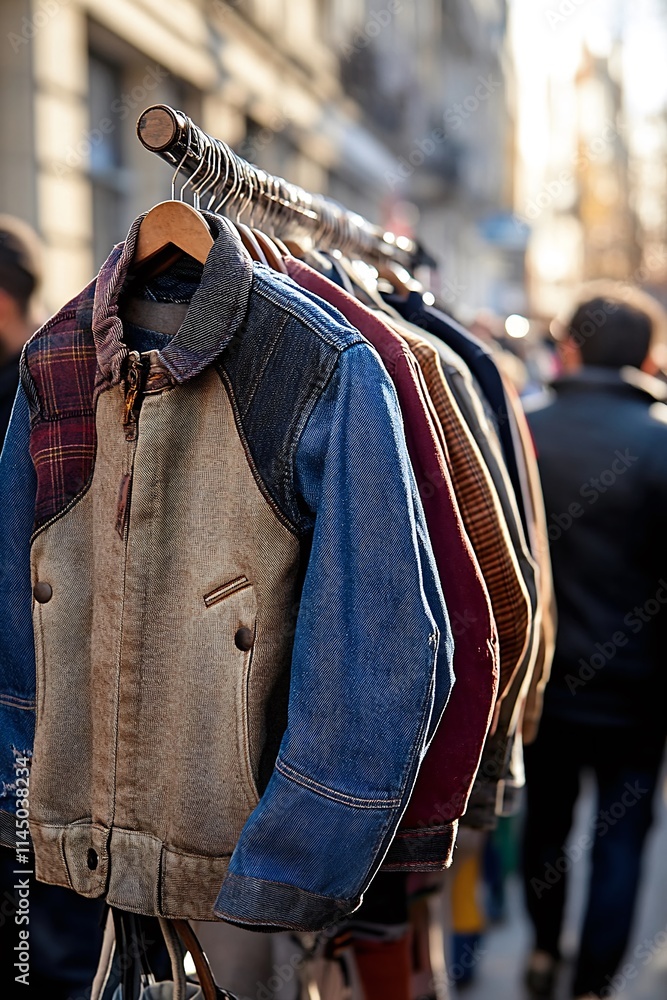 Obraz premium Bustling second hand clothing market
