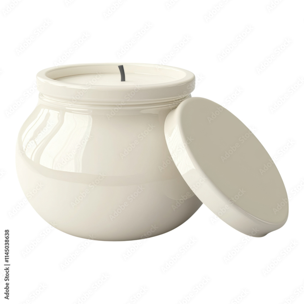 Rounded candle jar design, flat lid, transparent background, versatile for branding or product presentation, ideal for creative projects.