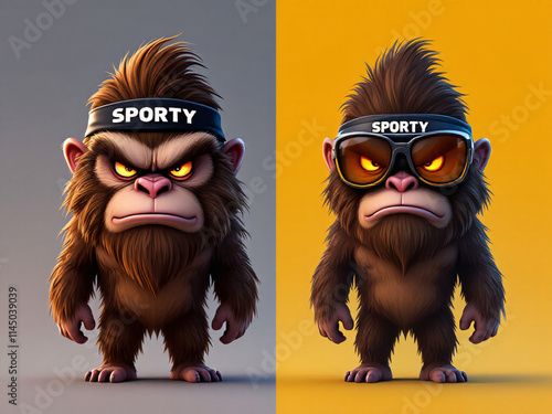 Two angry gorillas with sporty headbands photo