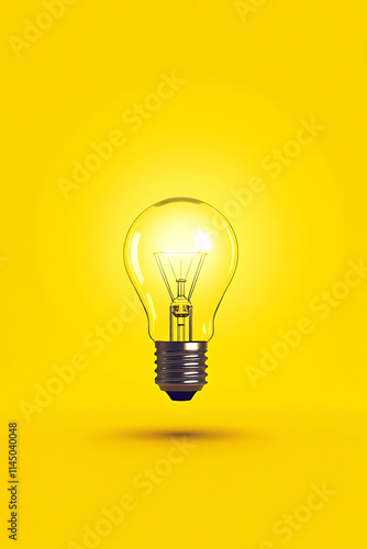 A creative business idea sparks with a bright lightbulb concept against a cheerful yellow background illustration style._00001_