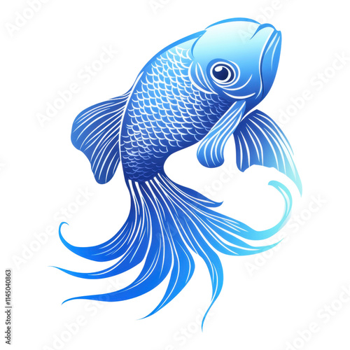 Gradient blue fish symbol design, sleek and modern, ideal for branding, logos, and aquatic-themed projects, with transparent background. photo