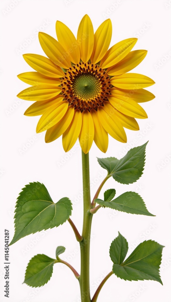 Naklejka premium Hand-drawn sunflower botanical featuring an isolated image of a vibrant yellow sunflower surrounded by lush summer greenery