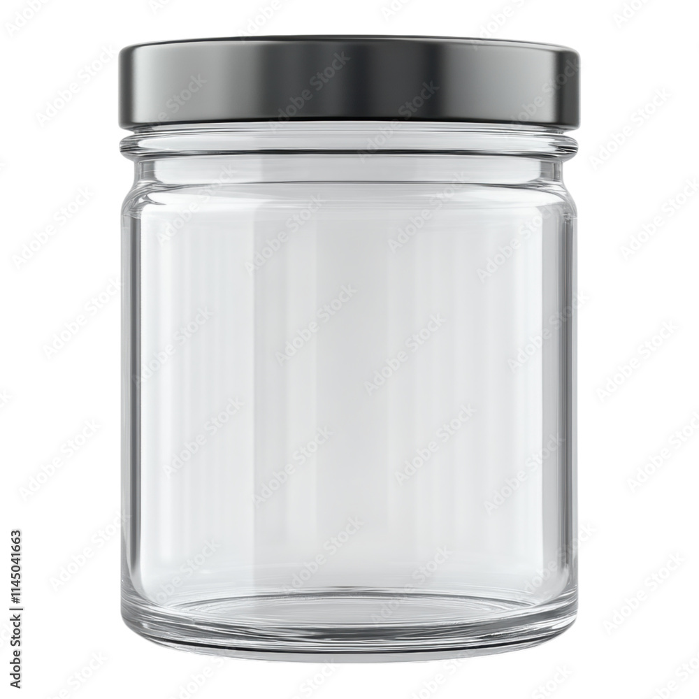 Transparent glass jar mock-up, twist-off lid design, versatile packaging solution, ideal for branding and product presentations. Transparent glass jar mock-up, twist-off lid design, versatile packaging solution, ideal for branding and product presentations.