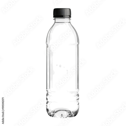 Transparent water bottle design featuring a screw cap, ideal for branding and product showcases, clear background for versatile use photo