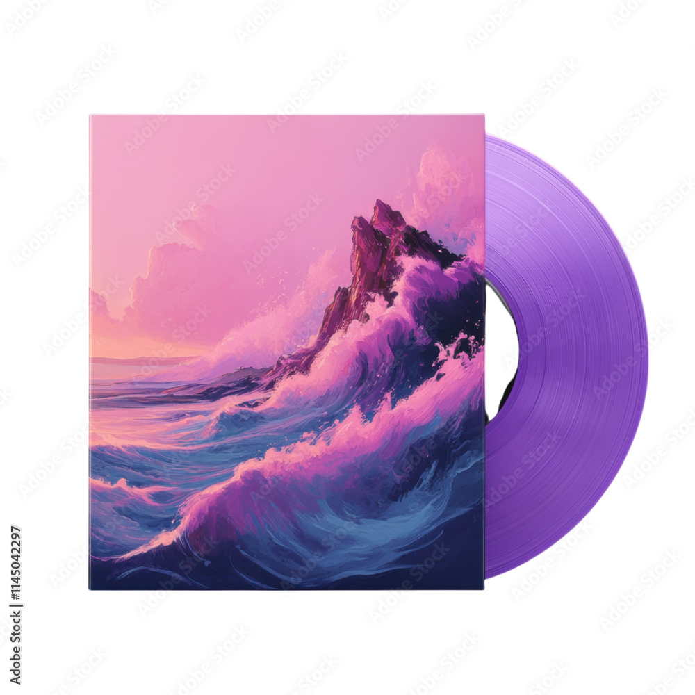 Vinyl record sleeve mock-up featuring a blank front design, ideal for showcasing artwork or branding on a transparent background