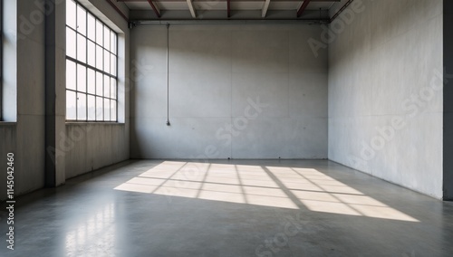 Empty warehouse with natural light-filled window minimalistic ideal for product displays Perfect setting for branding events