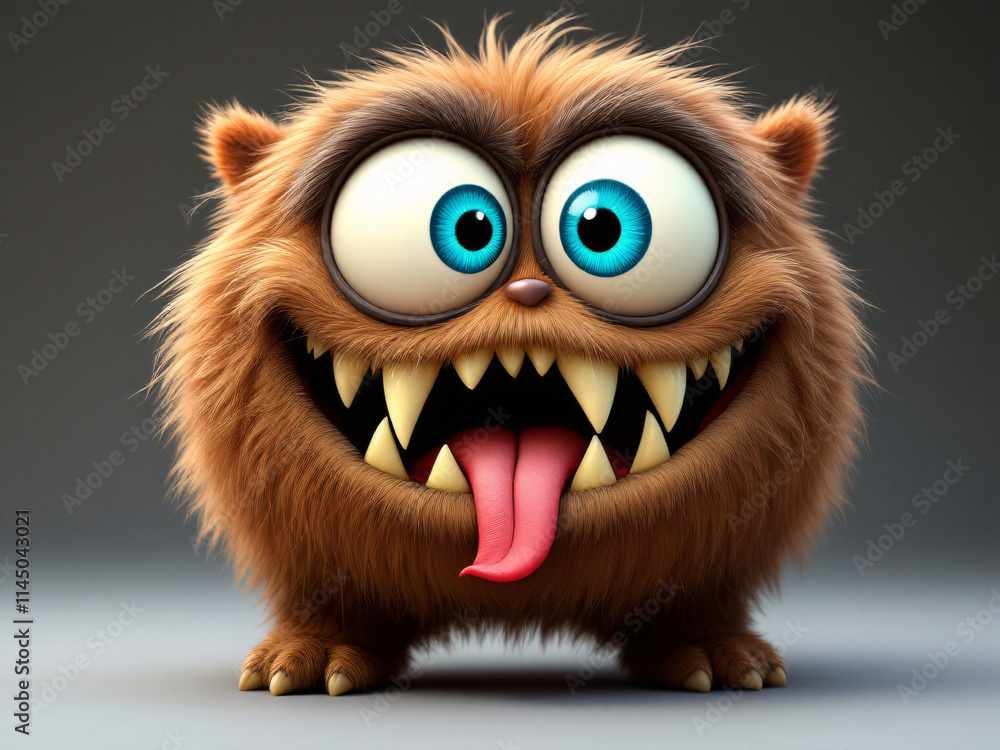 A funny furry brown monster with tongue out A funny furry brown monster with tongue out
