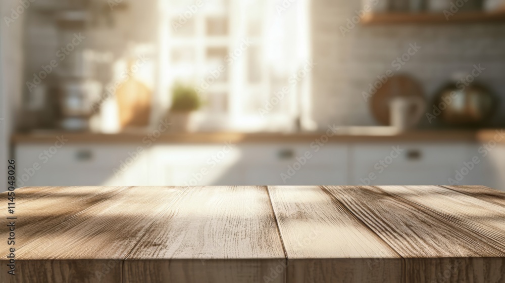 Rustic Wooden Kitchen Table with Blurred Background Rustic Wooden Kitchen Table with Blurred Background