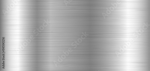 Silver metal texture. Metal brushed background. Vector silver foil background. Textured metallic sheet with gradient. Horizontal silver with straight lines effect
