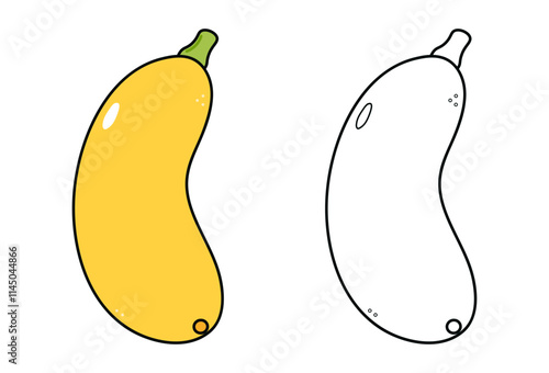 Cute funny yellow vegetable marrow waving hand character outline cartoon illustration coloring book.Vector hand drawn traditional cartoon vintage,retro, vegetable marrow. Isolated background