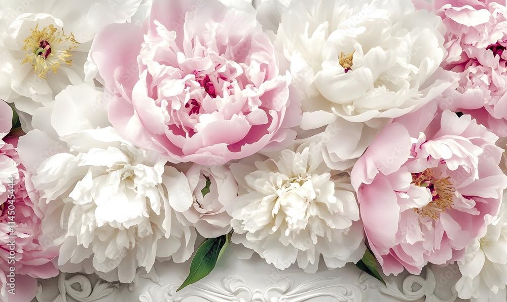 Fototapeta premium Pink and white peonies blooming.