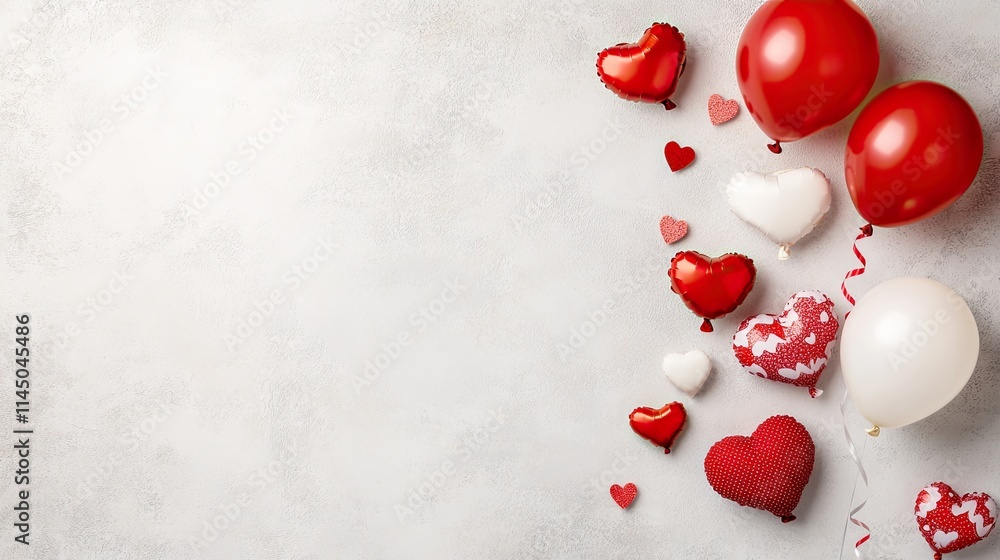 Colorful Valentine's Day backdrop features pink and red balloons along with flowers, ideal for decorating a party or wedding celebration event Colorful Valentine's Day backdrop features pink and red balloons along with flowers, ideal for decorating a party or wedding celebration event
