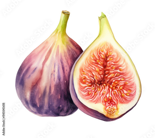 Watercolor drawing of figs on transparent background in PNG format, perfect for creative design and illustration