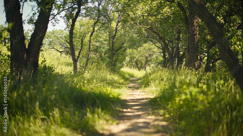 Fototapeta premium A serene pathway through a lush green forest.