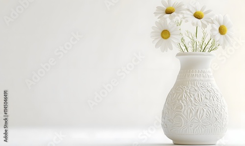 Wallpaper Mural White daisies in white ornate vase on white background. Torontodigital.ca