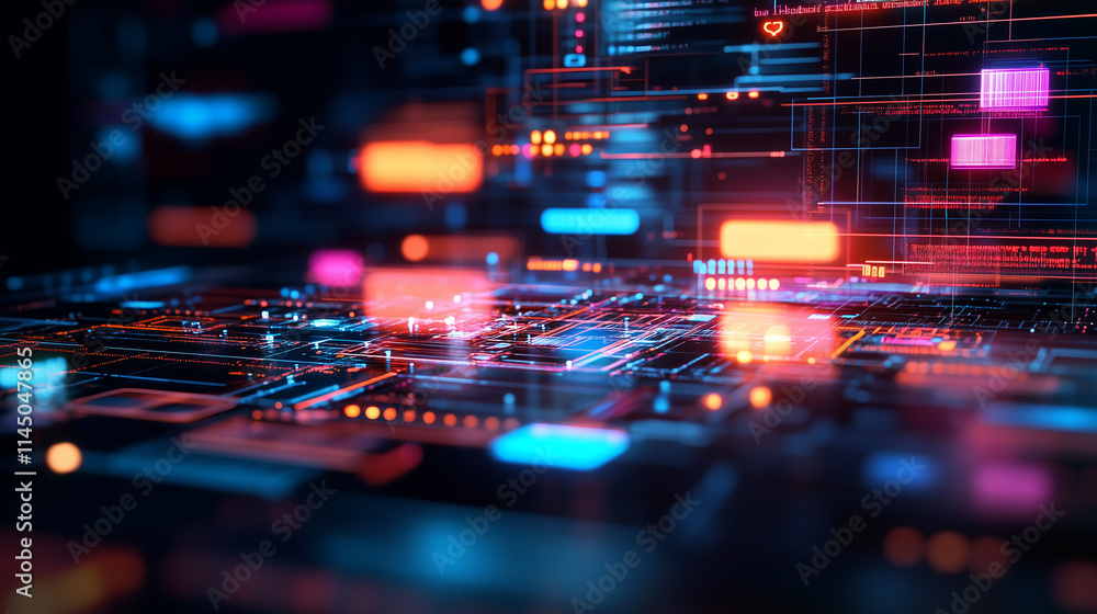 Digital network showcasing vibrant illuminated data flows and technological connections in a modern virtual environment Digital network showcasing vibrant illuminated data flows and technological connections in a modern virtual environment