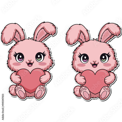 Cute Bunnies Holding Hearts lovable adorable fluffy