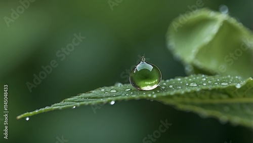  A single dew drop poised on the edge of a leaf’s tip