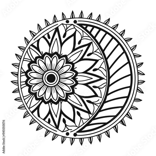 Mandala intricate design with pattern art and coloring spiritual