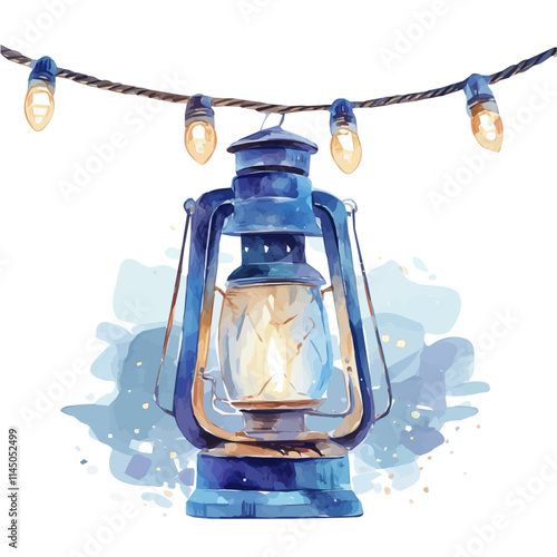 watercolor Christmas holiday lantern lights painting collection isolated on a white background, vector flat watercolor design painting, Christmas