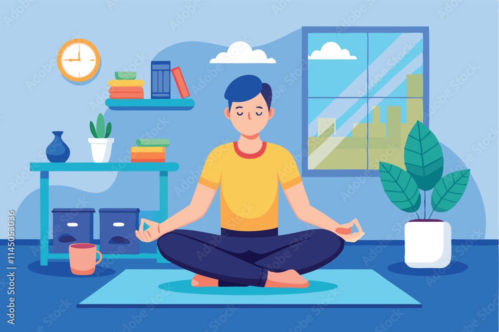Relaxing in a peaceful indoor space while practicing yoga, surrounded by plants and natural light Relaxing in a peaceful indoor space while practicing yoga, surrounded by plants and natural light