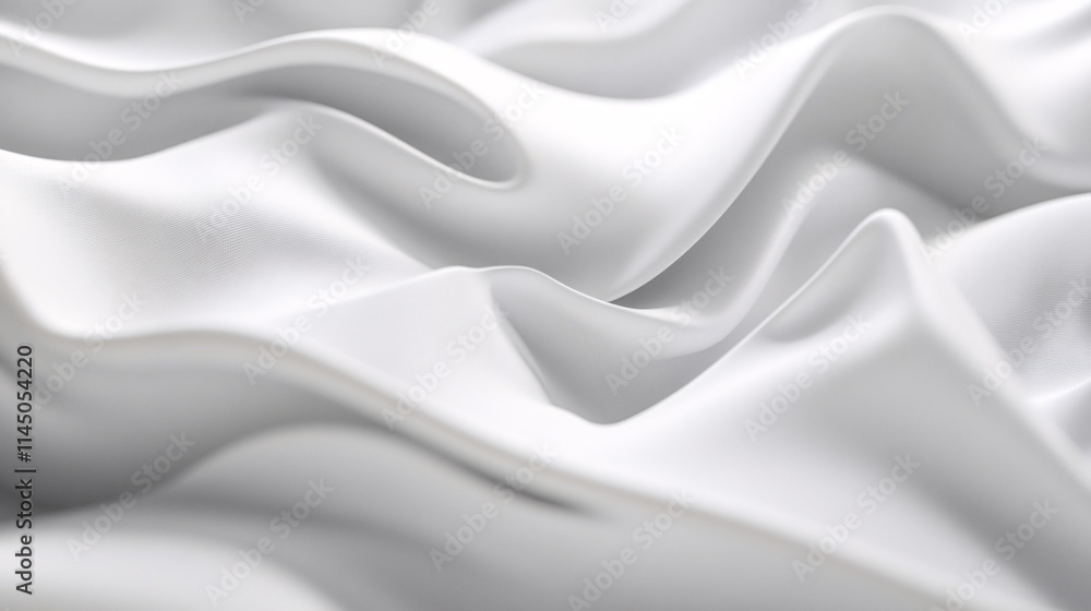 Close-up of smooth, flowing white fabric with elegant waves and textures. Close-up of smooth, flowing white fabric with elegant waves and textures.