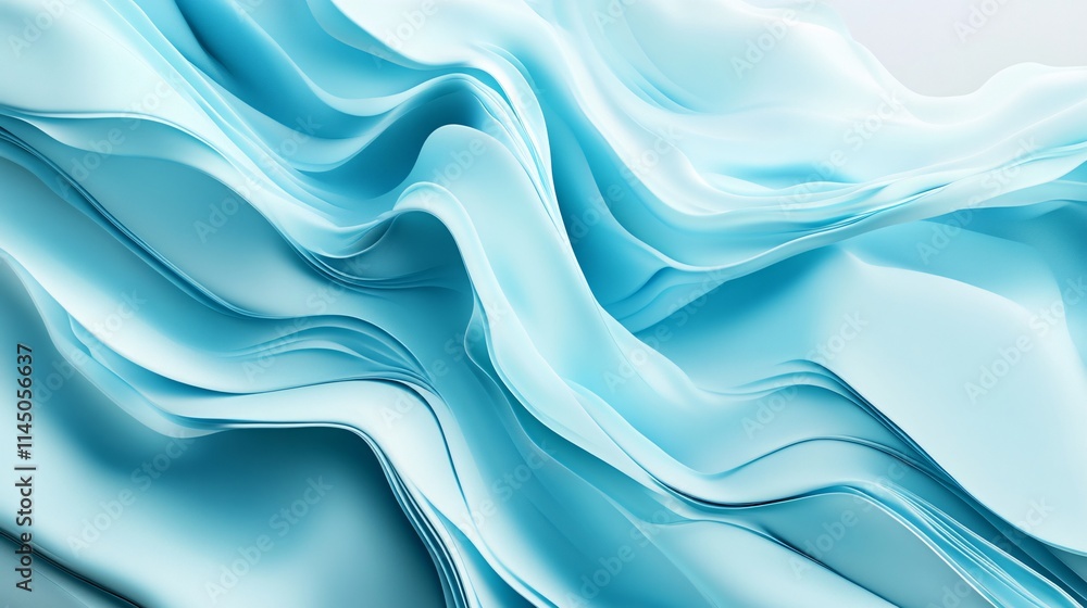 Obraz premium Flowing waves of soft blue fabric create a serene and tranquil visual atmosphere.