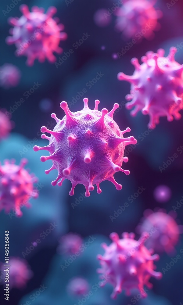 Naklejka premium microscopic cells biology cellular structure pink and blue