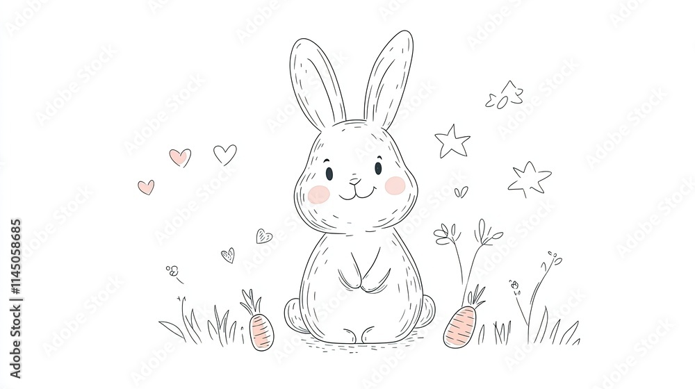 Obraz premium Adorable Bunny Rabbit Sitting In Grass With Carrots