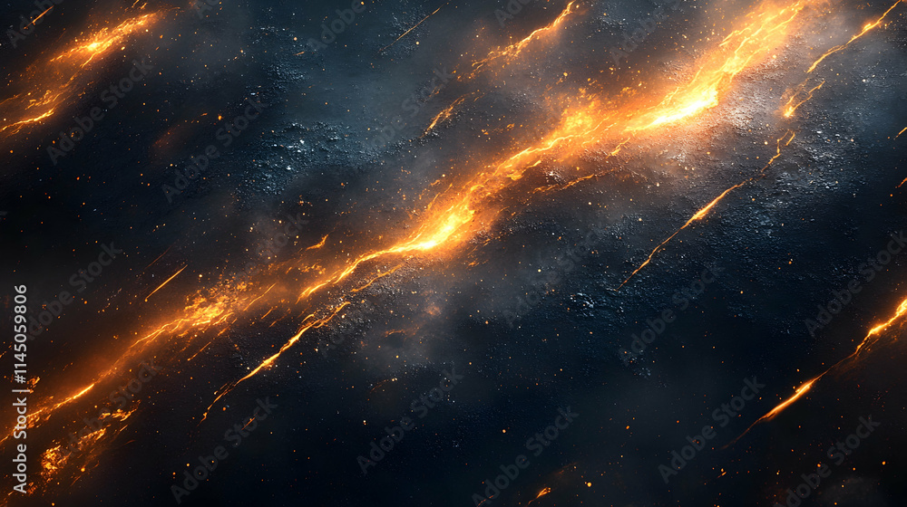 Fototapeta premium Fiery streaks across dark, textured surface.