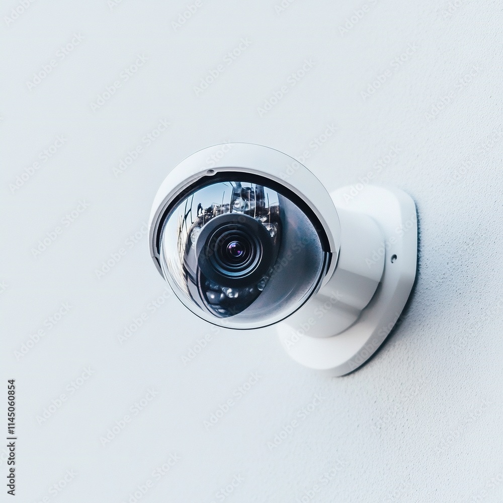 White Dome Security Camera Mounted on Wall White Dome Security Camera Mounted on Wall