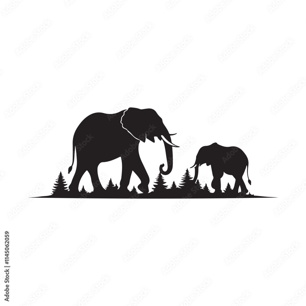 Fototapeta premium elephant silhouette vector line art logo illustration
