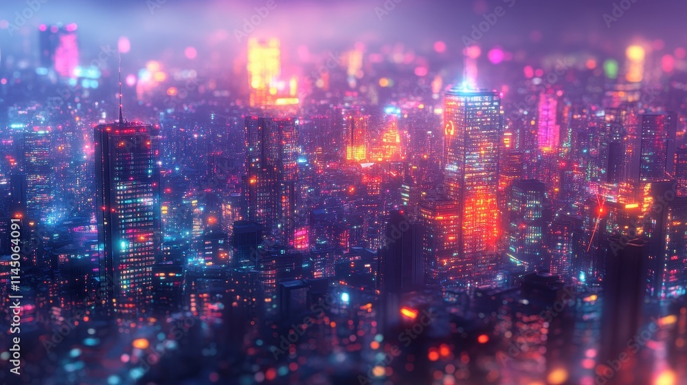 An urban night view highlights a digital network concept, illustrating connections across a vibrant cityscape filled with lights An urban night view highlights a digital network concept, illustrating connections across a vibrant cityscape filled with lights