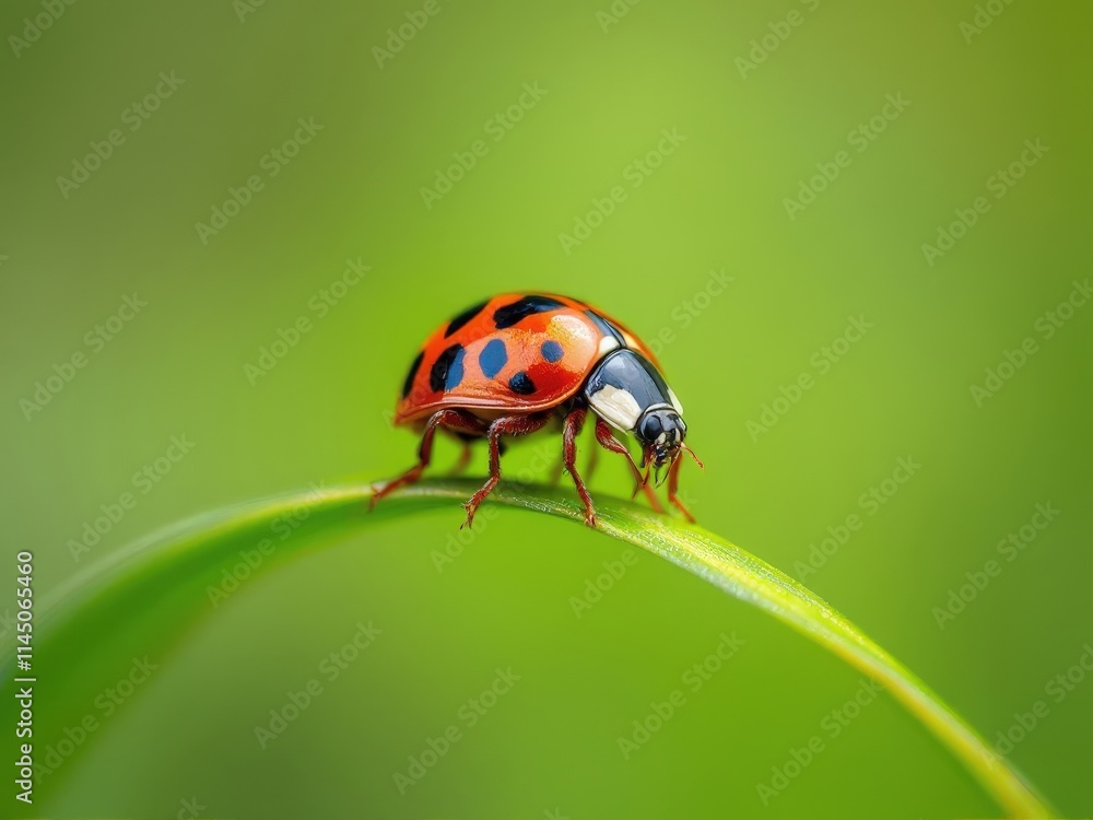 Bright ladybug navigates a delicate green leaf under soft sunlight, showcasing nature's intricate beauty and vibrant colors during a serene moment in spring Bright ladybug navigates a delicate green leaf under soft sunlight, showcasing nature's intricate beauty and vibrant colors during a serene moment in spring