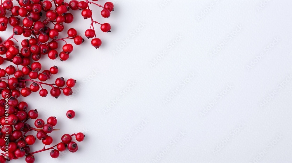 Clusters of fresh red berries on stems scattered on a white background, minimalistic and clean fruit composition, isolated with copy space for text, vibrant and seasonal organic produce photography.
Clusters of fresh red berries on stems scattered on a white background, minimalistic and clean fruit composition, isolated with copy space for text, vibrant and seasonal organic produce photography.