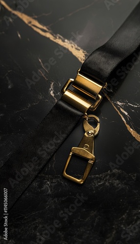 Upscale Corporate Lanyard with Gold Accents on Black Marble for Executive Branding Design photo