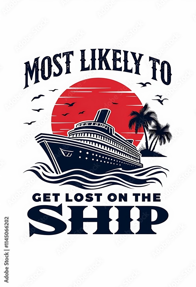 Naklejka premium Vintage most likely to get lost on the ship t-shirt,