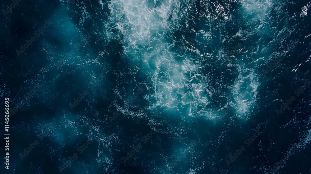 A top view of frothy blue sea waves captured from above. A top view of frothy blue sea waves captured from above.