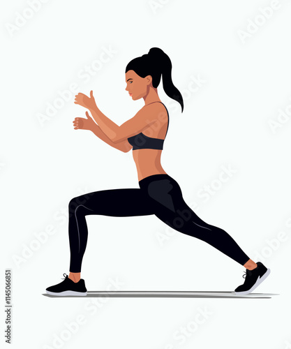 Woman doing the exercise. Flat vector illustration isolated on white background.