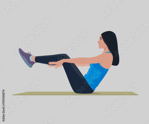 Woman doing the exercise. Flat vector illustration isolated on white background.
