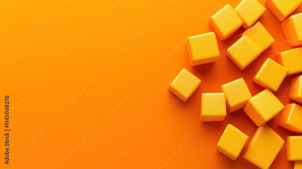 Abstract orange background with scattered yellow cubes. Abstract orange background with scattered yellow cubes.