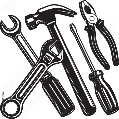 Construction hardware industrial tools silhouette vector art