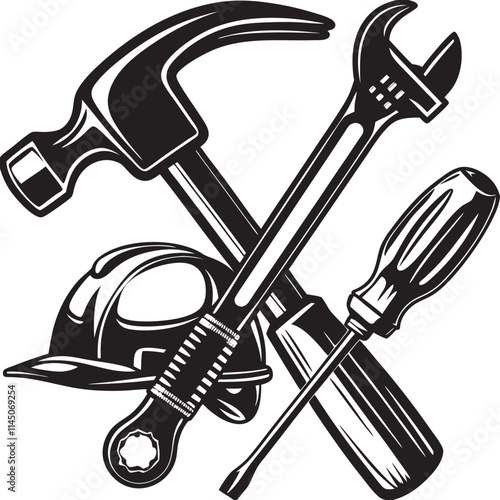 Construction hardware industrial tools silhouette vector art